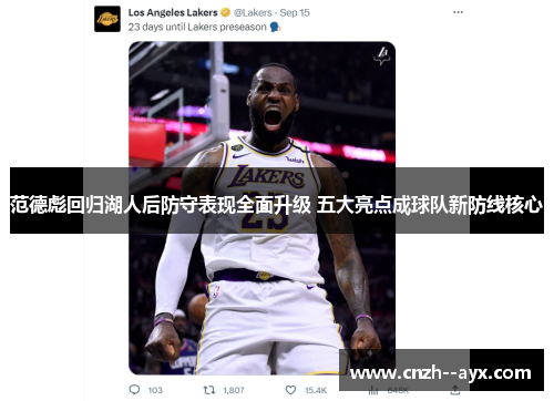 范德彪回归湖人后防守表现全面升级 五大亮点成球队新防线核心